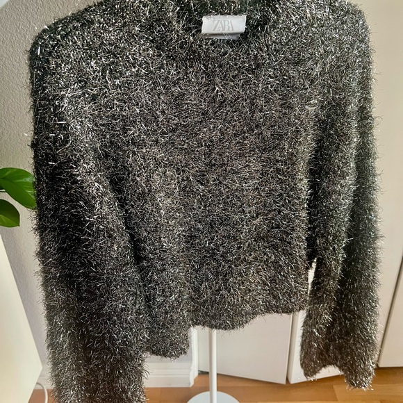 Zara silver fluffy foil fuzzy sweater. - Picture 5 of 7